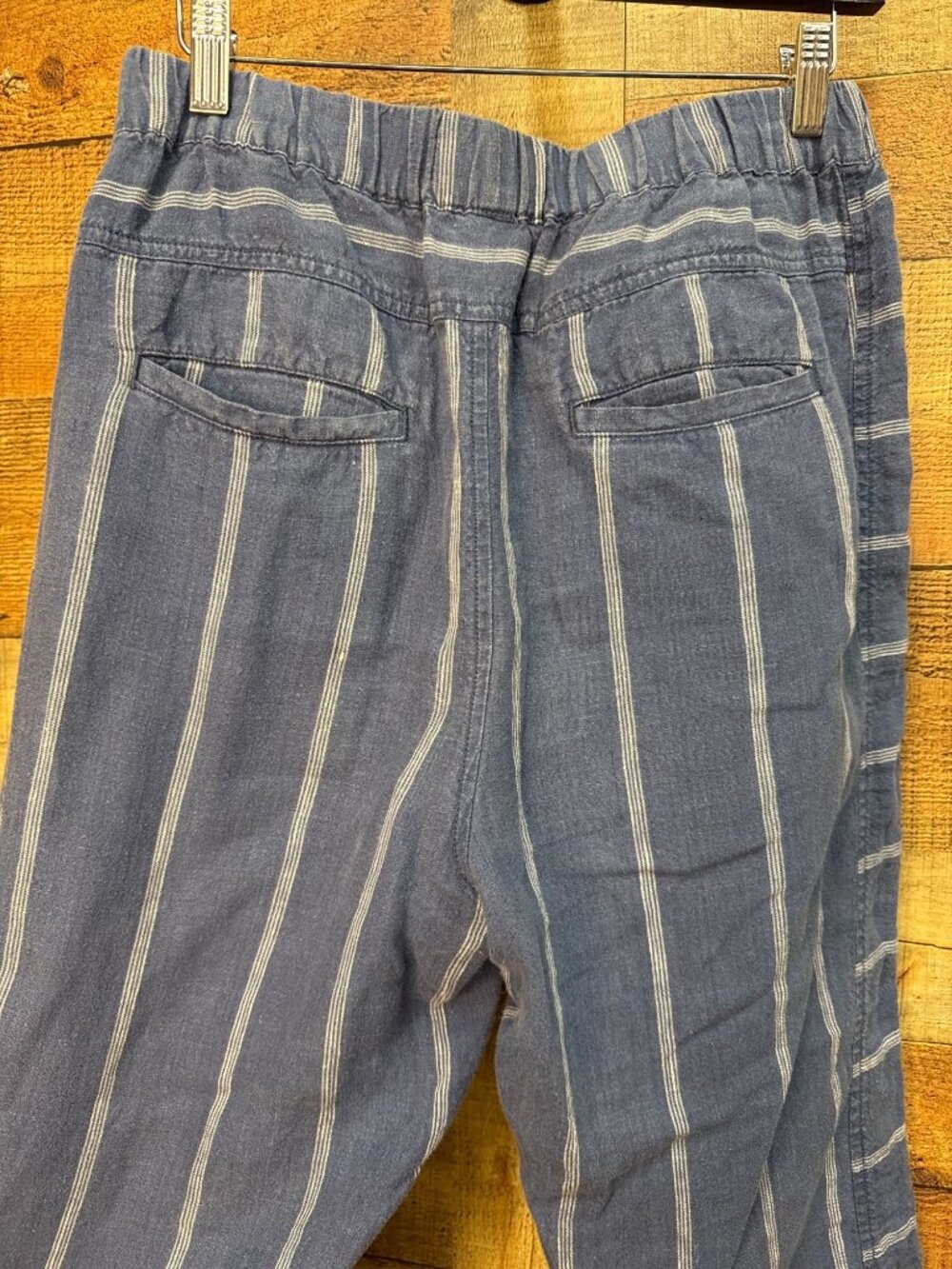 Anthropologie Linen Pants Striped Blue White Pull On Elastic Waist Pockets S - Picture 4 of 7